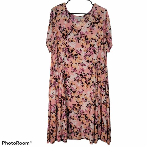 Woman Within Dresses & Skirts - Woman Within Coral Pink Floral Midi Dress Size 24W